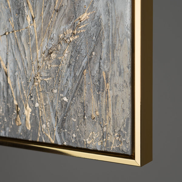Gemälde "Seelenfrieden" horizontale Strukturkomposition mit Gold- und Grautönen