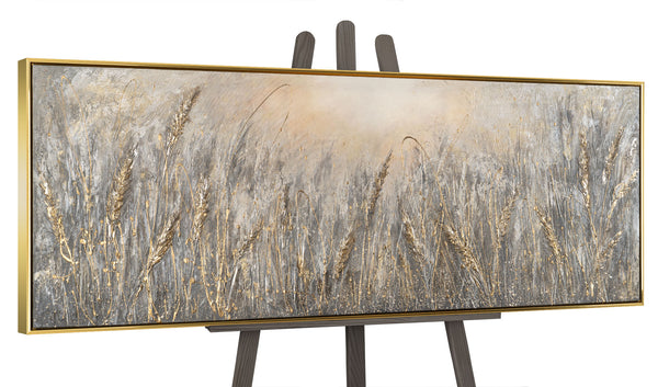 Gemälde "Seelenfrieden" horizontale Strukturkomposition mit Gold- und Grautönen
