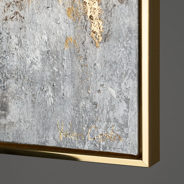Gemälde "Goldene Stille" horizontale Abstraktion mit metallischem Glanz