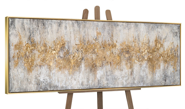 Gemälde "Goldene Stille" horizontale Abstraktion mit metallischem Glanz