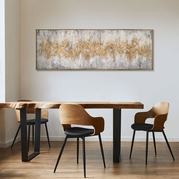 Gemälde "Goldene Stille" horizontale Abstraktion mit metallischem Glanz