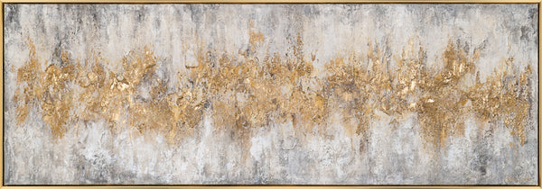 Gemälde "Goldene Stille" horizontale Abstraktion mit metallischem Glanz