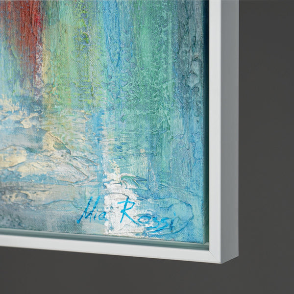 Gemälde "Die Ruhe des Hafens" horizontale Meeresszene mit leuchtenden Farben