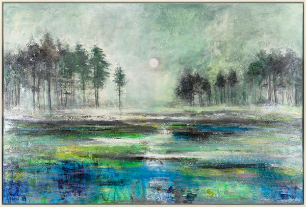 Gemälde "Morgenwald" neblige Inspiration mit Reflexion