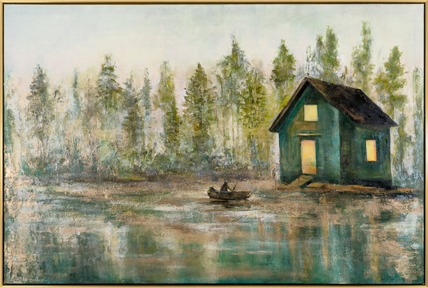 Gemälde "Morgen am See" ruhige Landschaft in Grüntönen