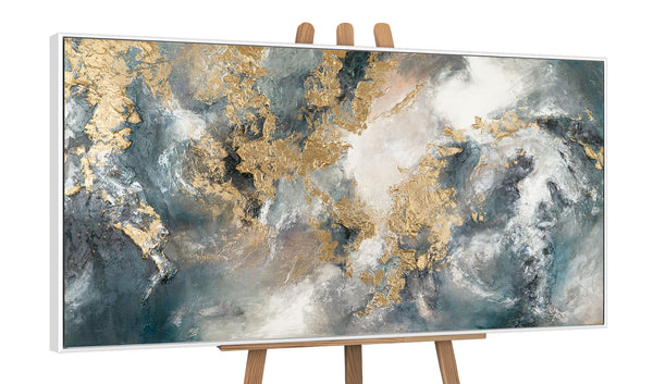 Gemälde „Wolke und Gold“ Abstraktion in rauchigen Himmelstönen.