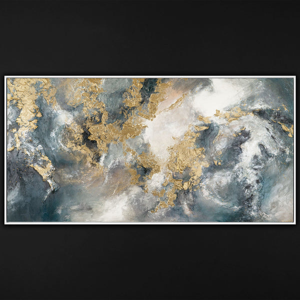 Gemälde „Wolke und Gold“ Abstraktion in rauchigen Himmelstönen.