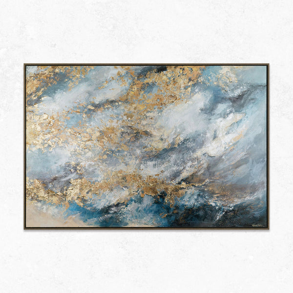 Gemälde „Gold der Wolken“  Abstraktion mit der Leichtigkeit des Himmels und dem Glanz von Metall.