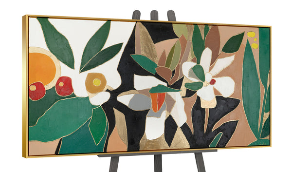 Gemälde „Gartenakzente“ moderne florale Komposition im Flat-Design-Stil