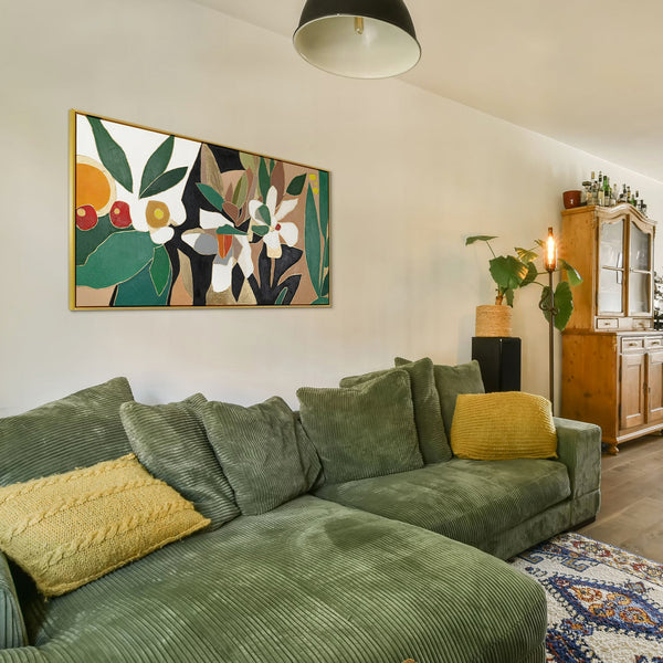 Gemälde „Gartenakzente“ moderne florale Komposition im Flat-Design-Stil