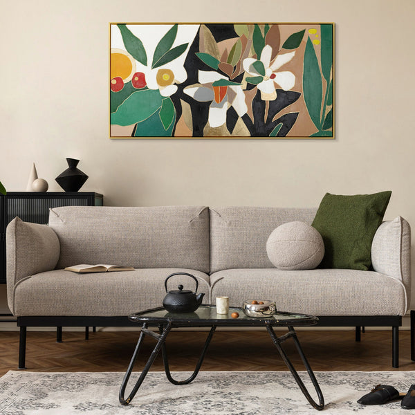 Gemälde „Gartenakzente“ moderne florale Komposition im Flat-Design-Stil