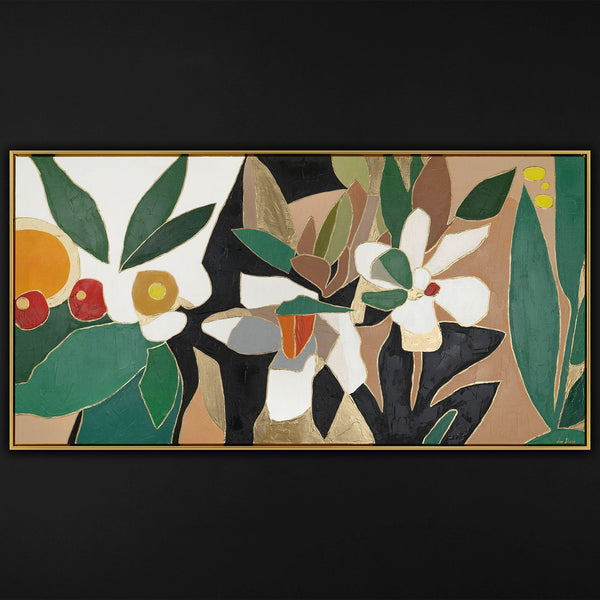 Gemälde „Gartenakzente“ moderne florale Komposition im Flat-Design-Stil