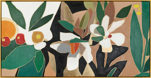 Gemälde „Gartenakzente“ moderne florale Komposition im Flat-Design-Stil