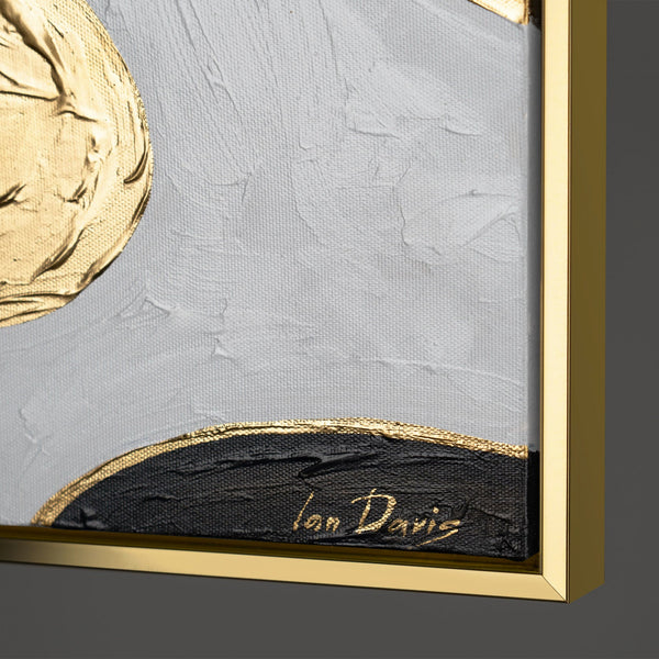 Gemälde "Grafische Blume" elegante Abstraktion in Schwarz, Grau und Gold