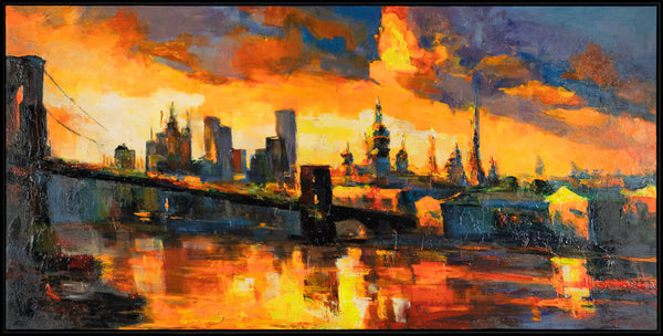 Gemälde „Sonnenuntergangslichter“ Stadtansicht im Stil des Impressionismus