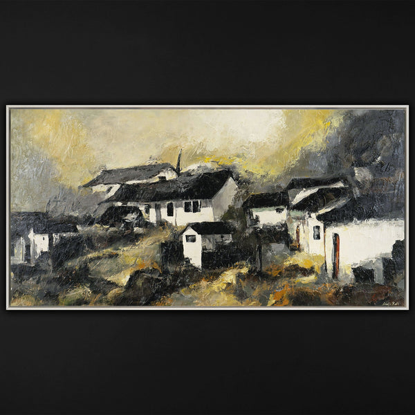 Gemälde „Die Stille eines Bergdorfes“ stimmungsvolle Landschaft in gedämpfter Farbpalette