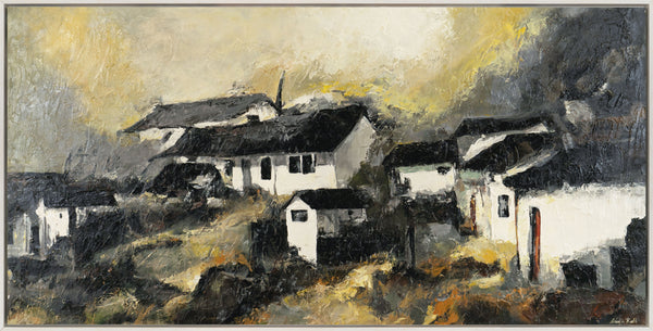 Gemälde „Die Stille eines Bergdorfes“ stimmungsvolle Landschaft in gedämpfter Farbpalette