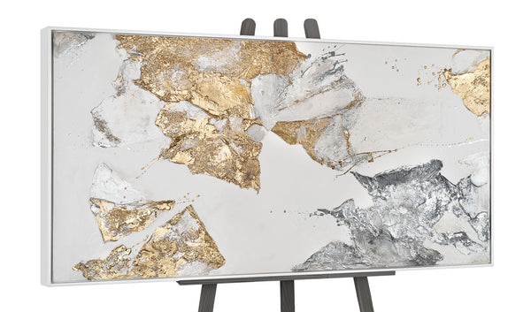 Gemälde „Mineralien des Lichts“ Abstraktion mit Gold- und Silbertexturen.