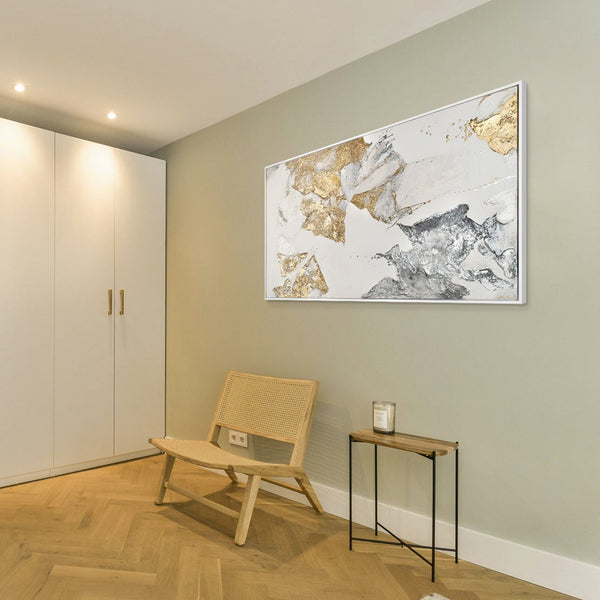 Gemälde „Mineralien des Lichts“ Abstraktion mit Gold- und Silbertexturen.