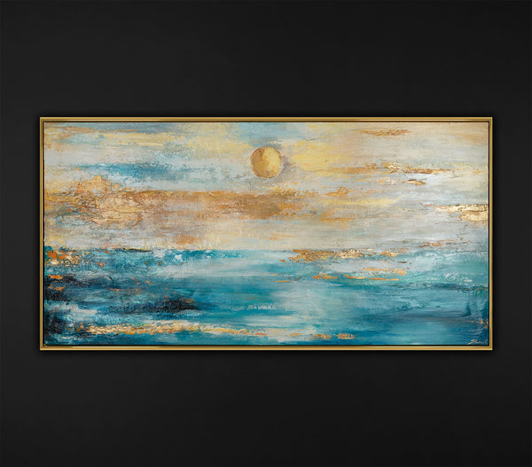 Gemälde "Goldener Himmel"abstrakte Meereslandschaft mit Sonne