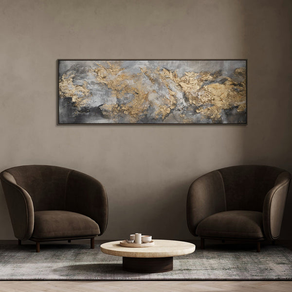 Gemälde „Morphologie des Lichts“ Abstraktion in Gold und Nebel