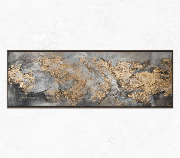 Gemälde „Morphologie des Lichts“ Abstraktion in Gold und Nebel