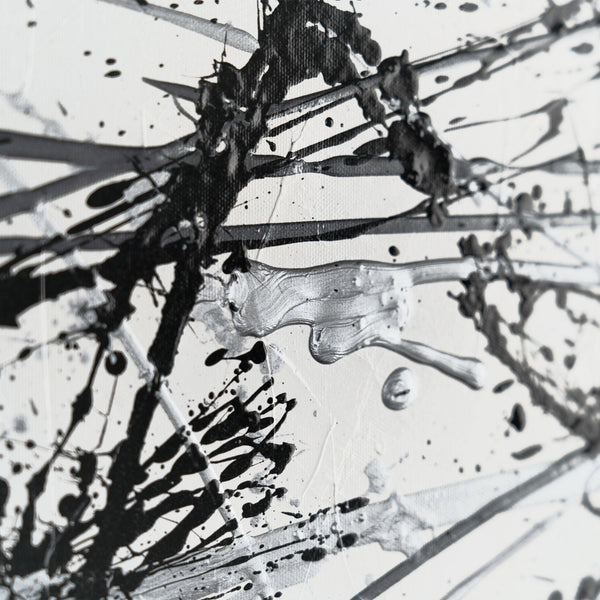 Gemälde „Kontrolliertes Chaos“ monochrome Abstraktion 